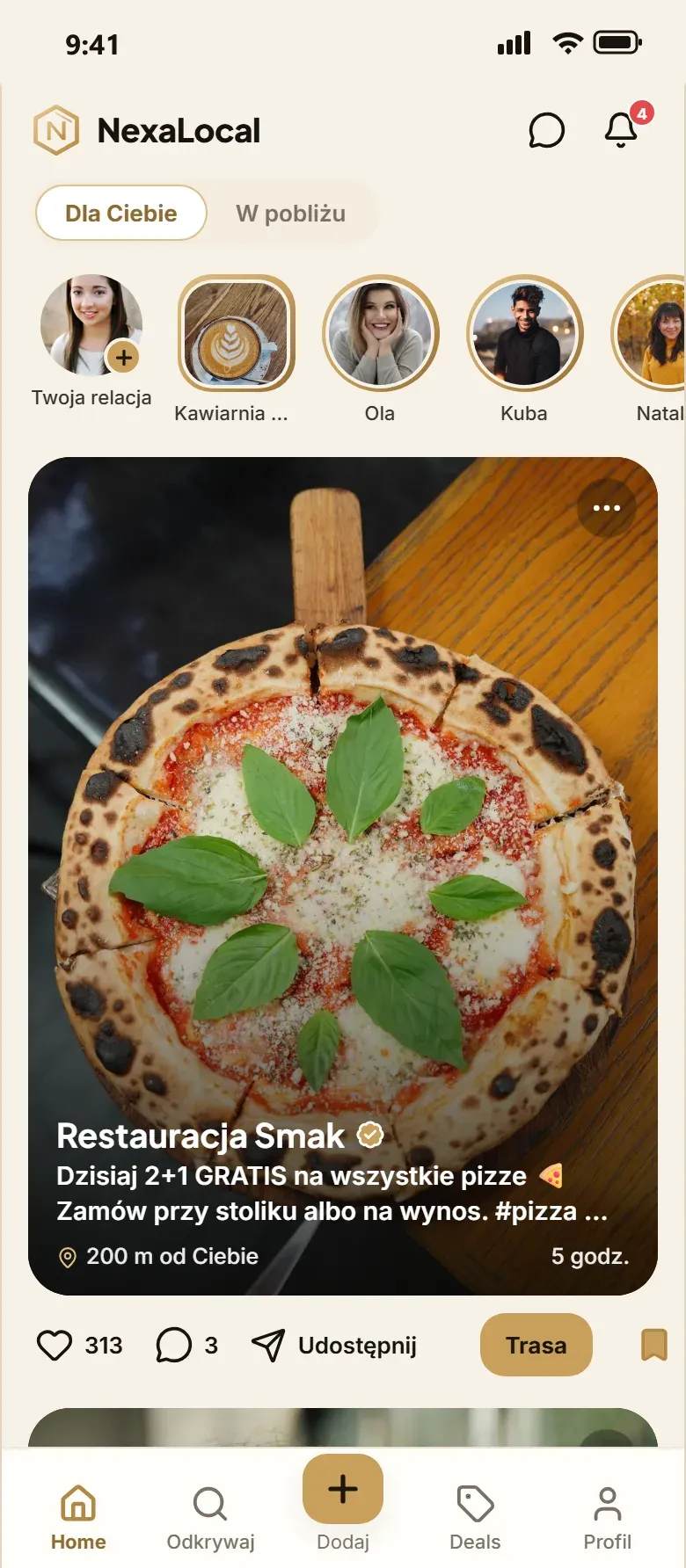 Aplikacja NexaLocal: feed „Dla Ciebie”