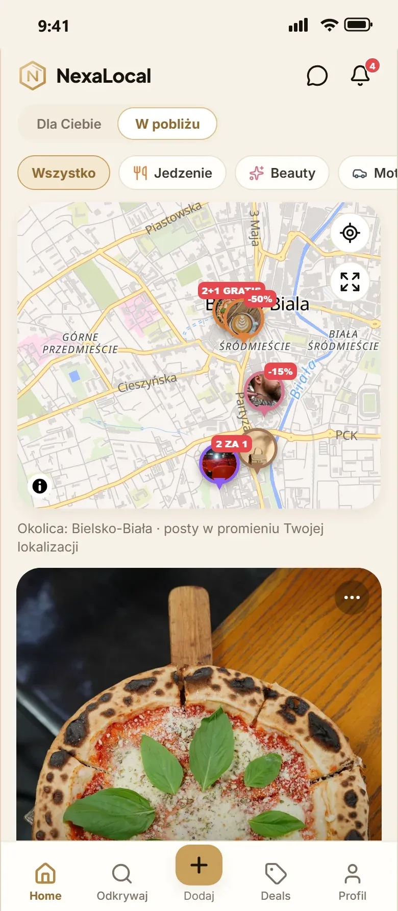 Tryb „W pobliżu” z mapą
